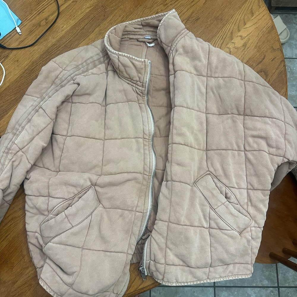 Free People Pink Quilted Bomber Jacket